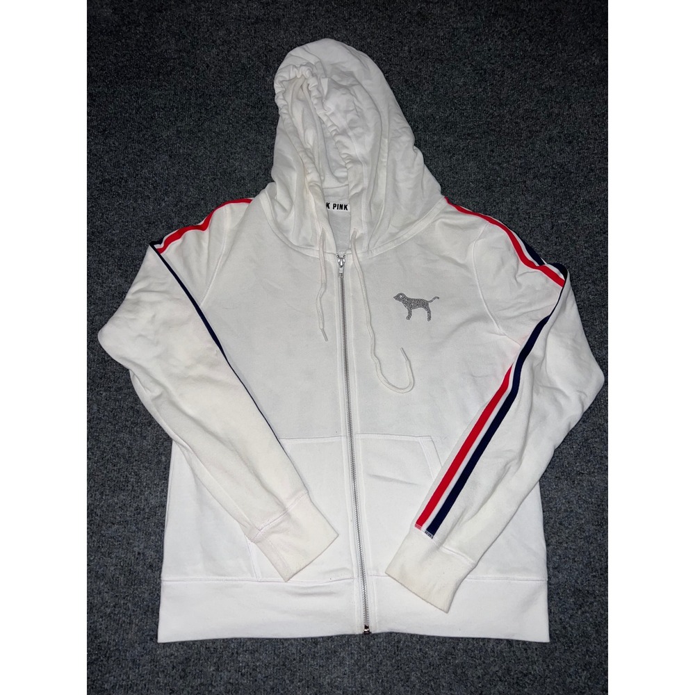 Victoria's Secret PINK White Sequin American Flag Zip Hoodie Medium 353202-3HH